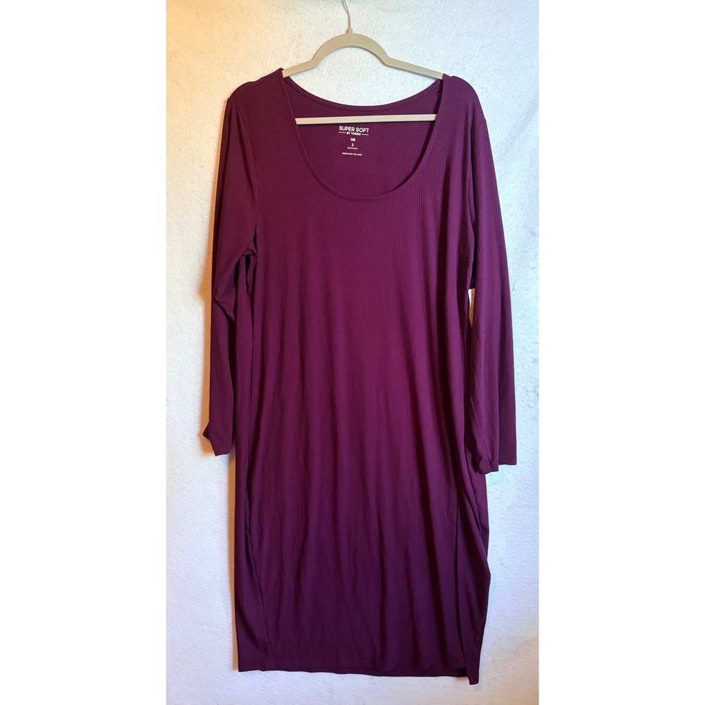Torrid 2 Super Soft Ribbed Long‎ Sleeve Scoop Neck Midi Dress 2X 18 20 NWT